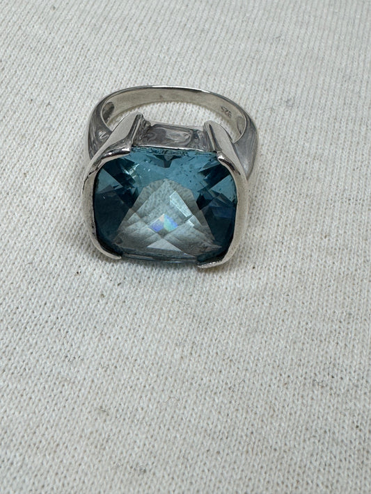 16 Carat Blue Topaz and Sterling Ring Size 7