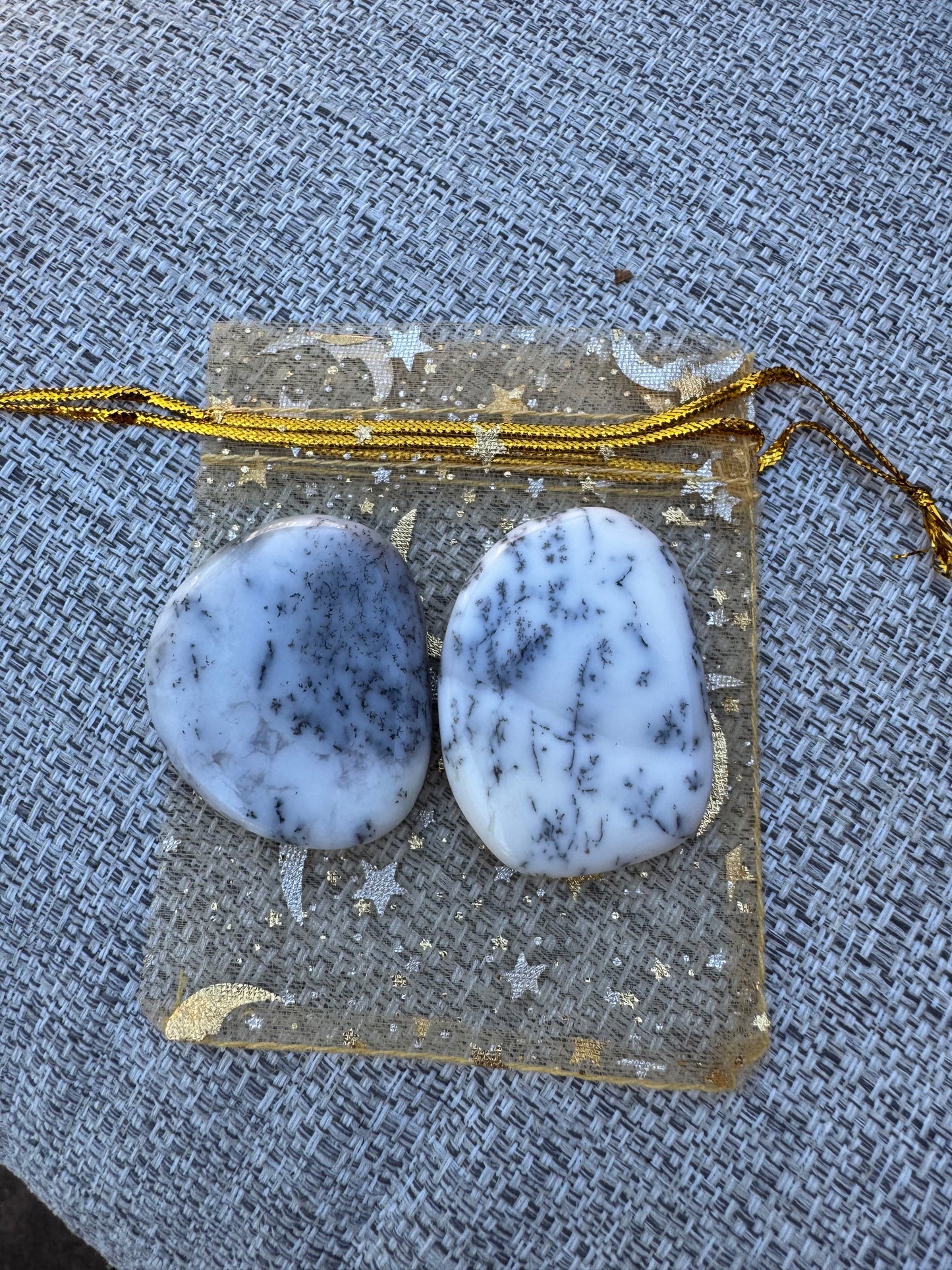 Amplify Intentions Crystal Pouch- Dendritic Opal in a Gold Pouch