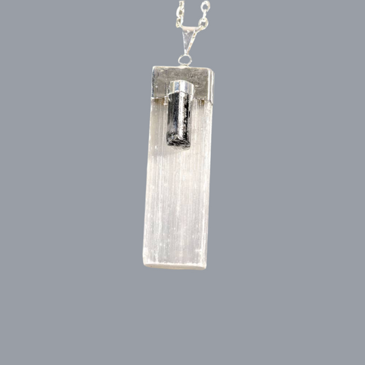 Selenite with Tourmaline Necklace- Ground. Protect. Align.