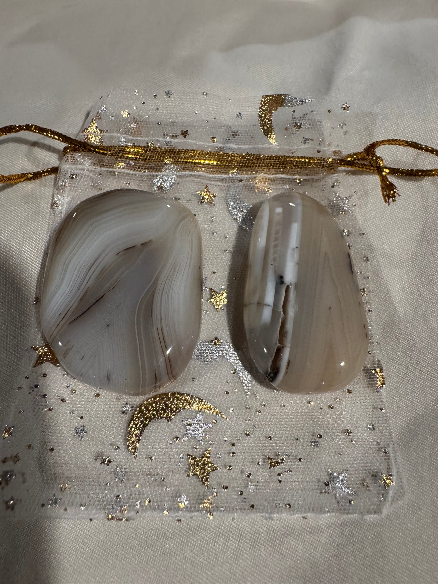 Energy Alignment and Balance Crystal Pouch- Agate in a White Charm Bag