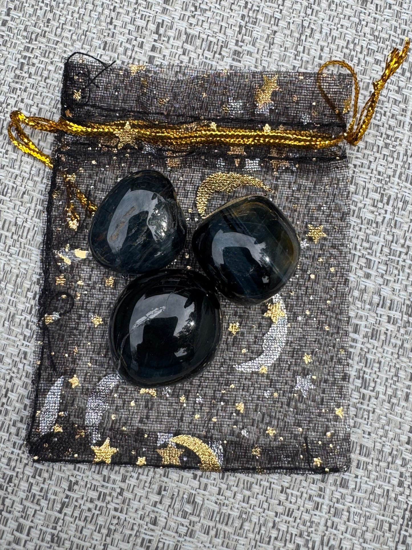 Evil Eye 🧿 Protection Crystal Intention Pouch - Blue Tiger Eye in a Black Pouch