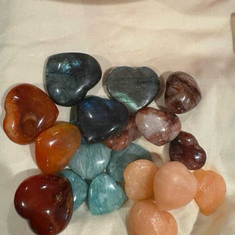 Crystal Hearts About 1 inch - 3 Pieces Choice of carnelian or labradorite or orange calcite or fire quartz or amazonite