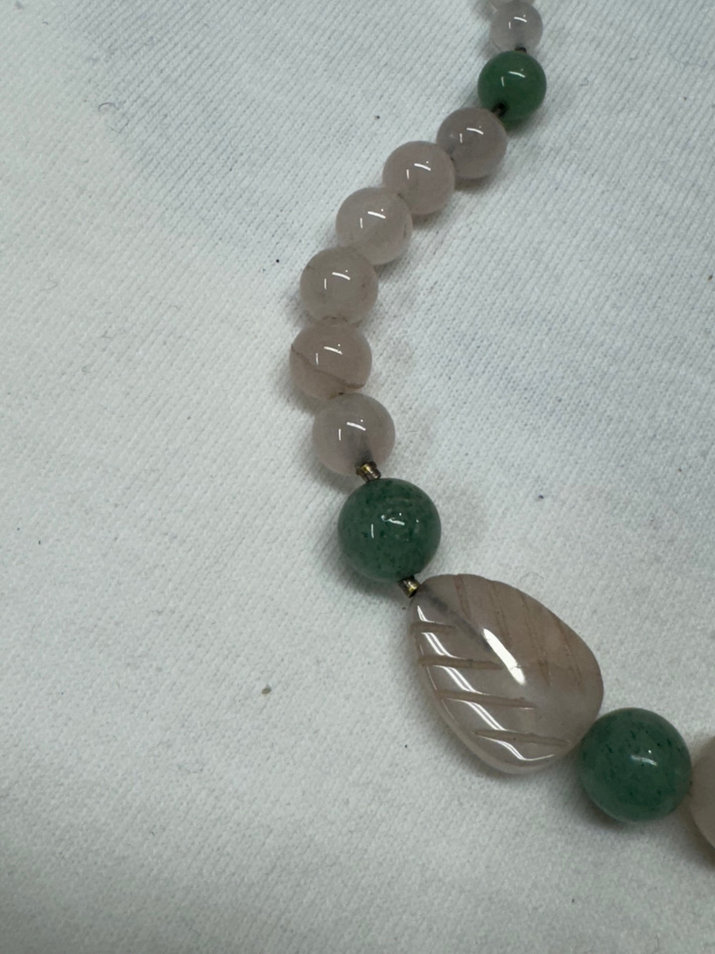 Carved Rose Quartz and Green Aventurine Necklace