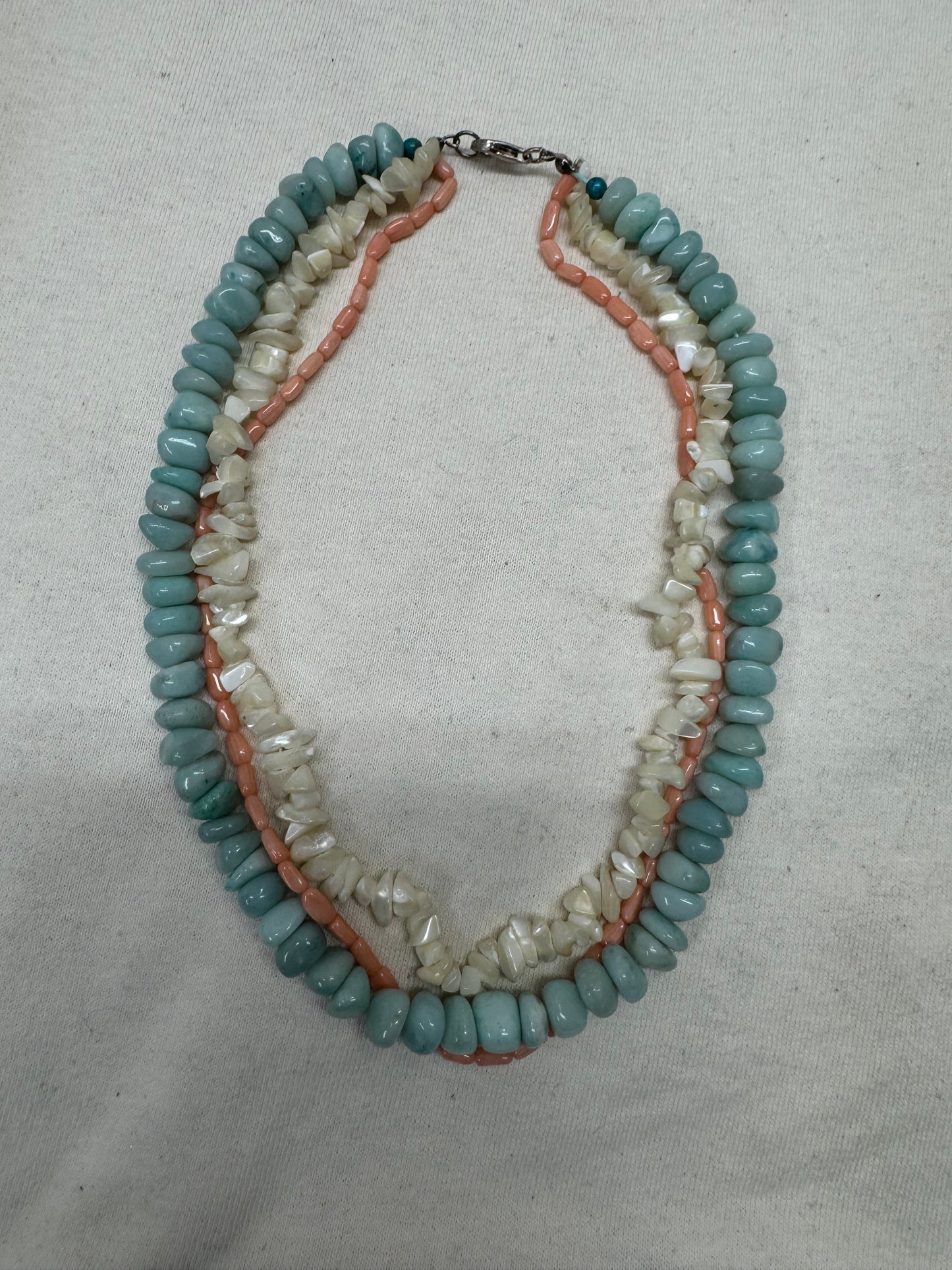 Larimar coral and shell sterling necklace