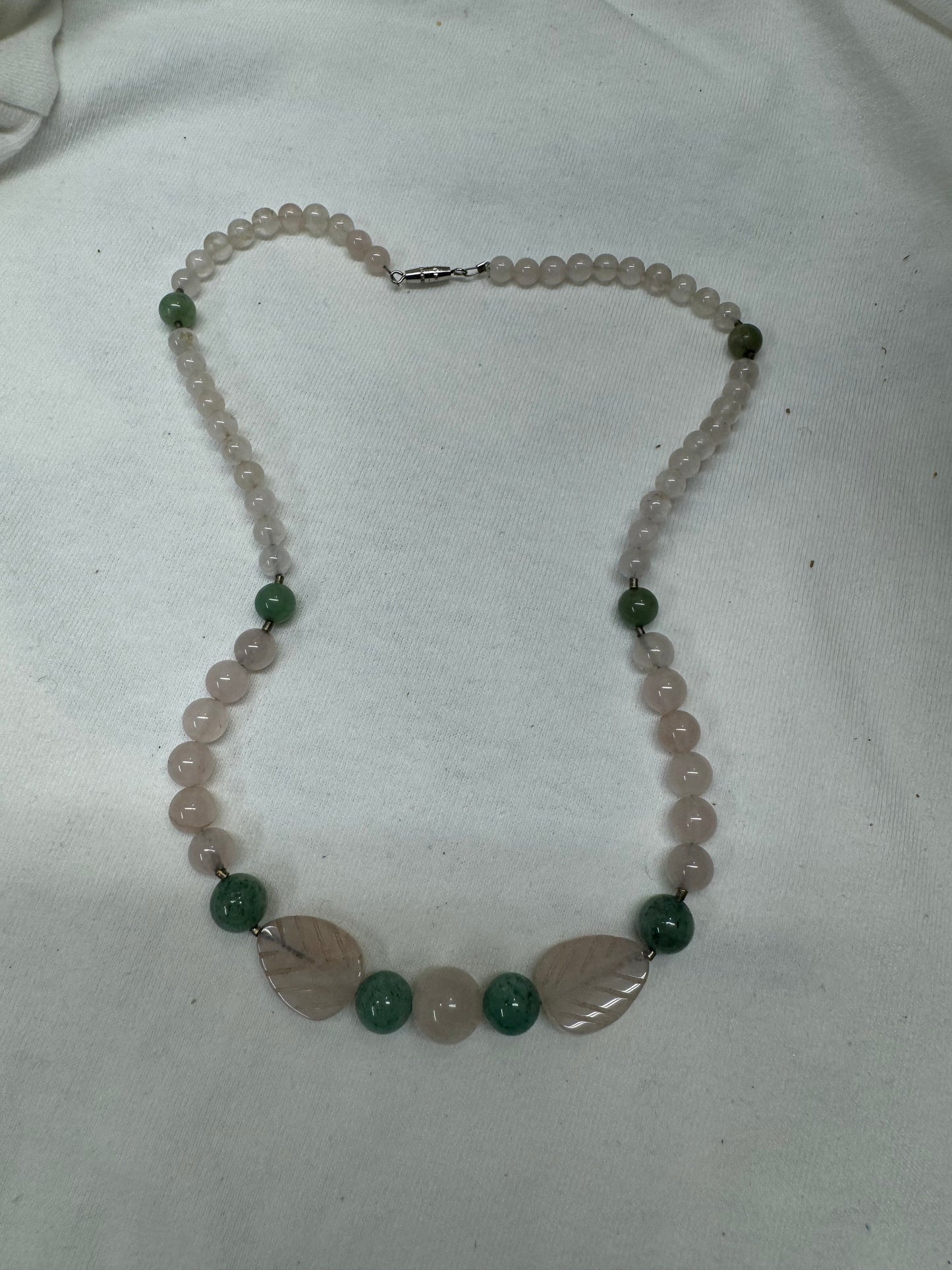 Carved Rose Quartz and Green Aventurine Necklace