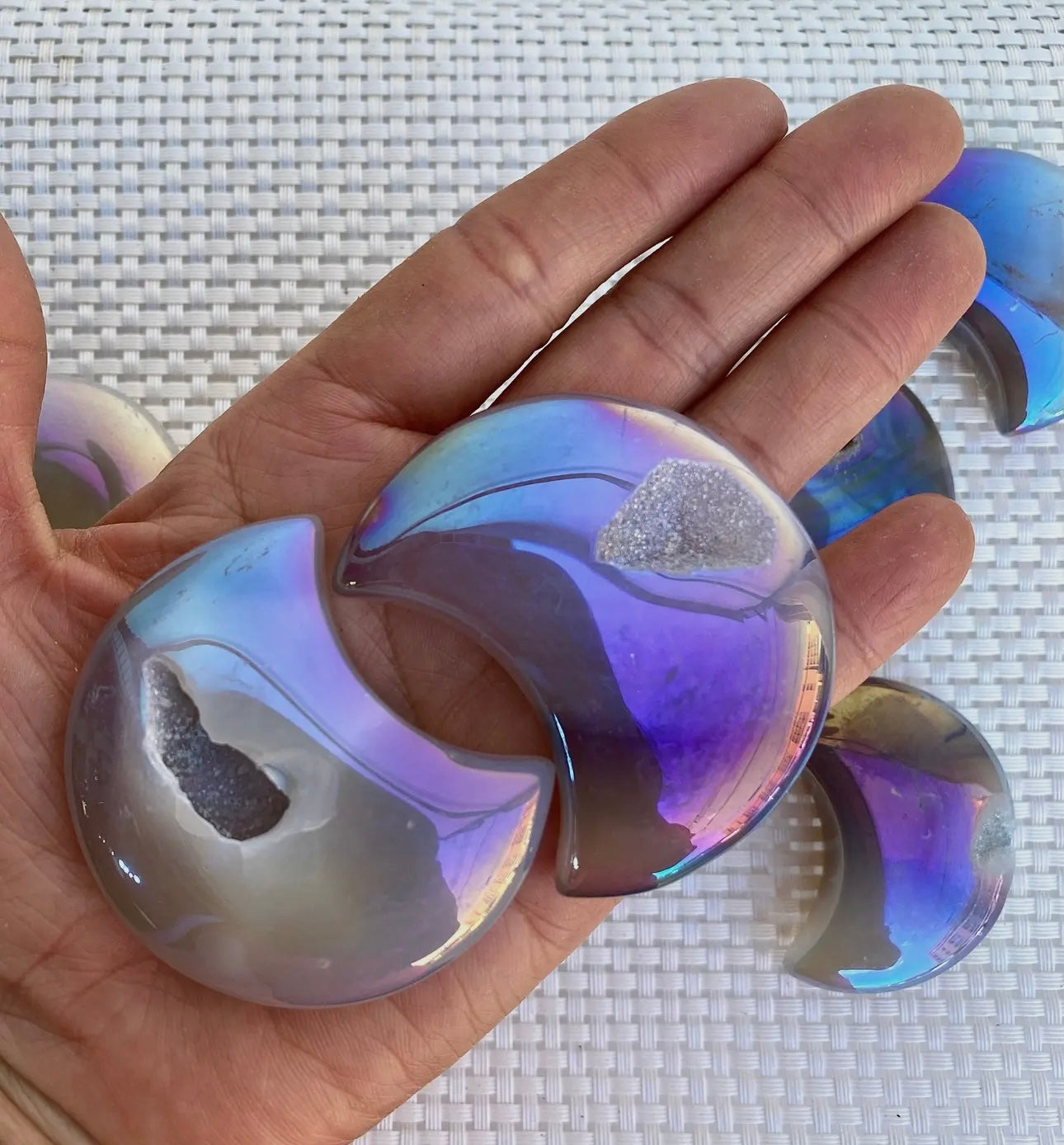 Angel Aura Agate Druzy Moon ๐