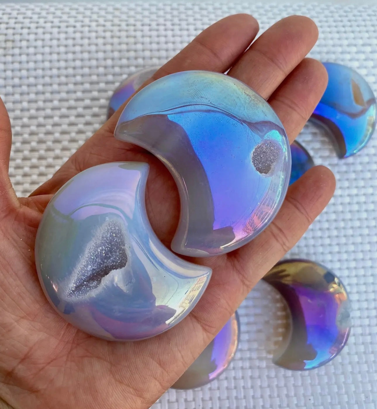 Angel Aura Agate Druzy Moon ๐