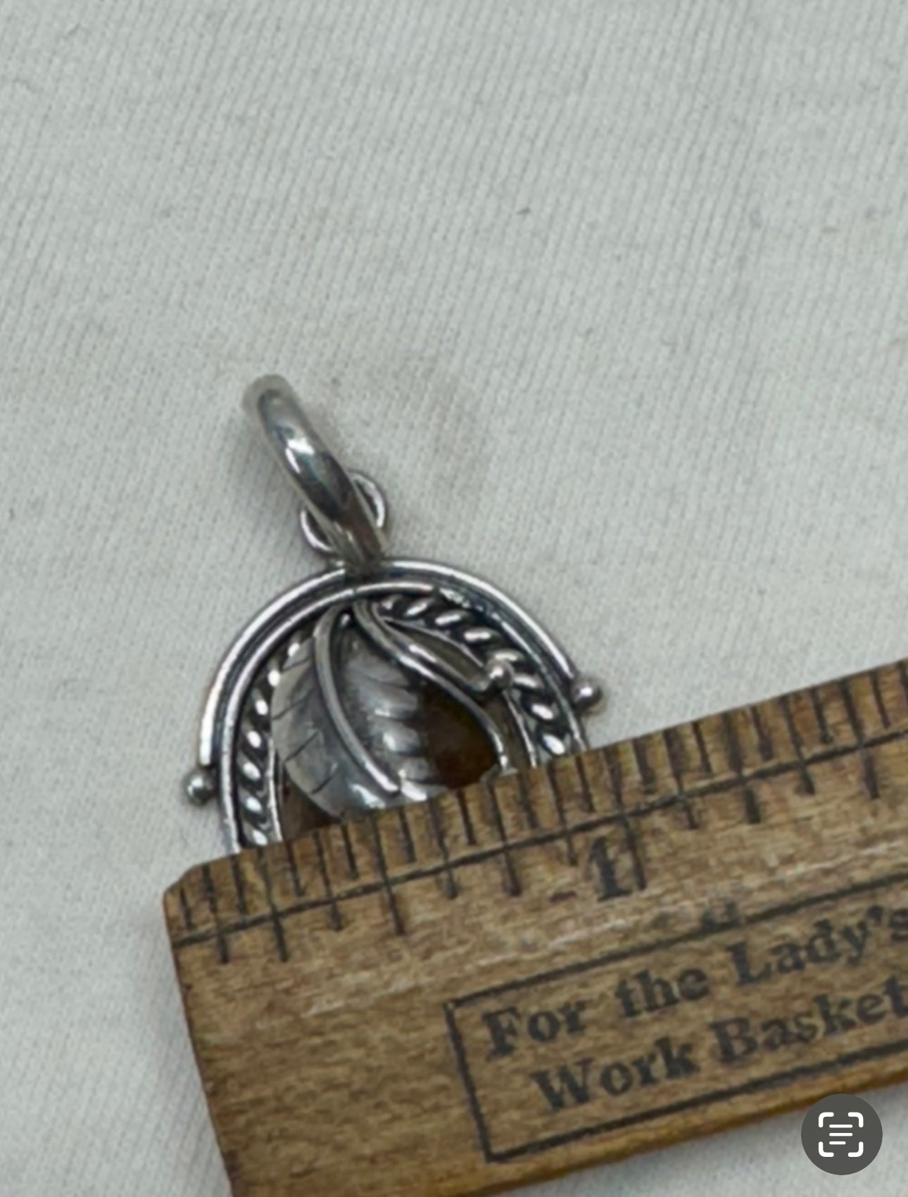 Amber and Sterling Feather Pendant
