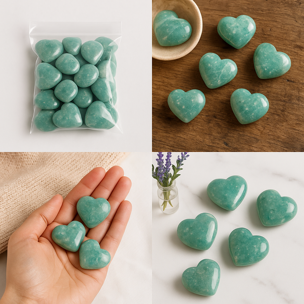 Amazonite Crystal Hearts 3 Pieces
