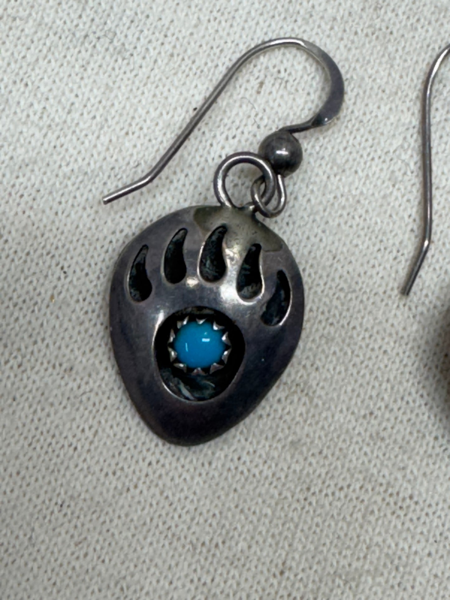 Vintage Native American Turquoise Silver Bear Claw Earrings