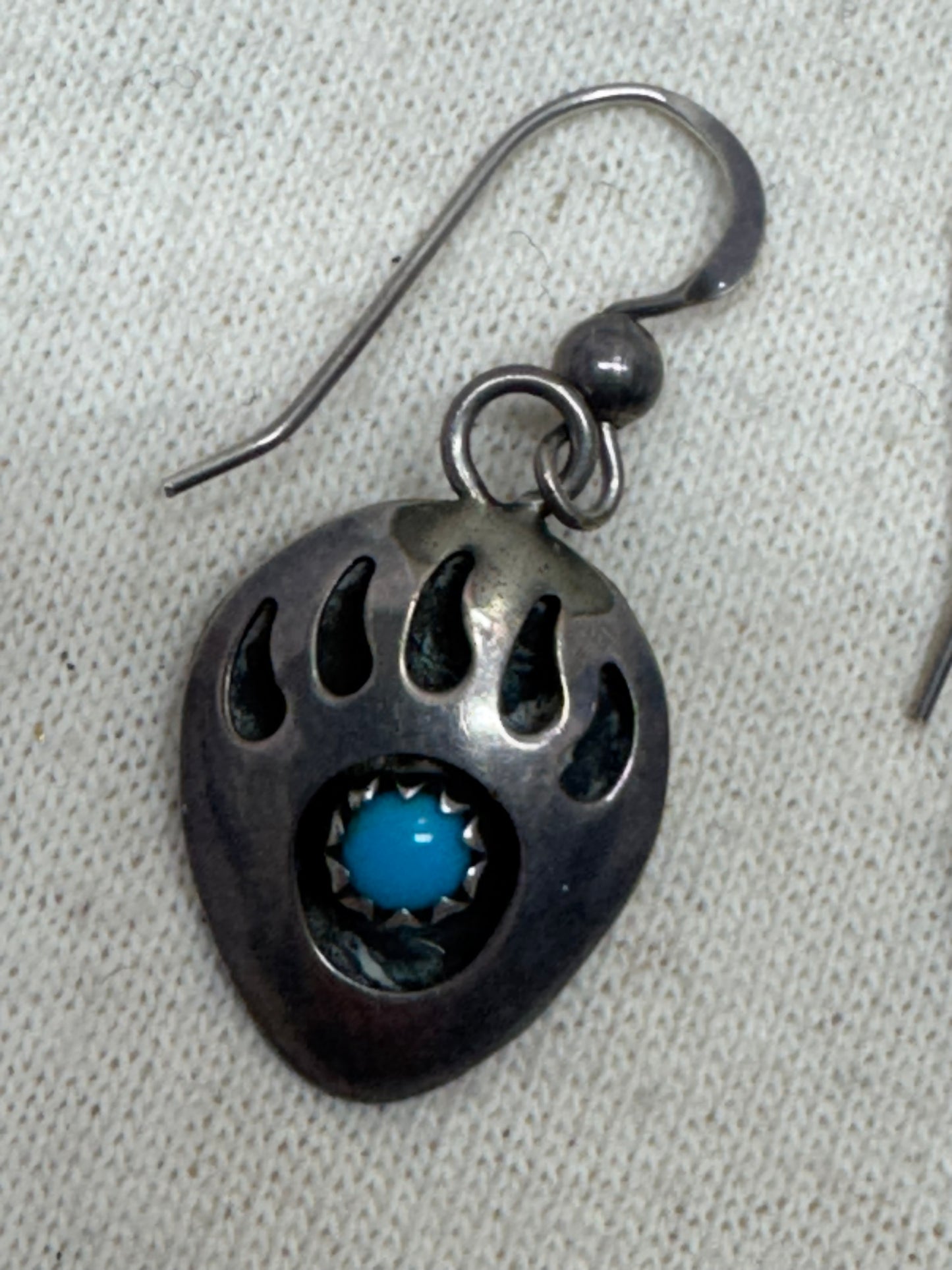 Vintage Native American Turquoise Silver Bear Claw Earrings