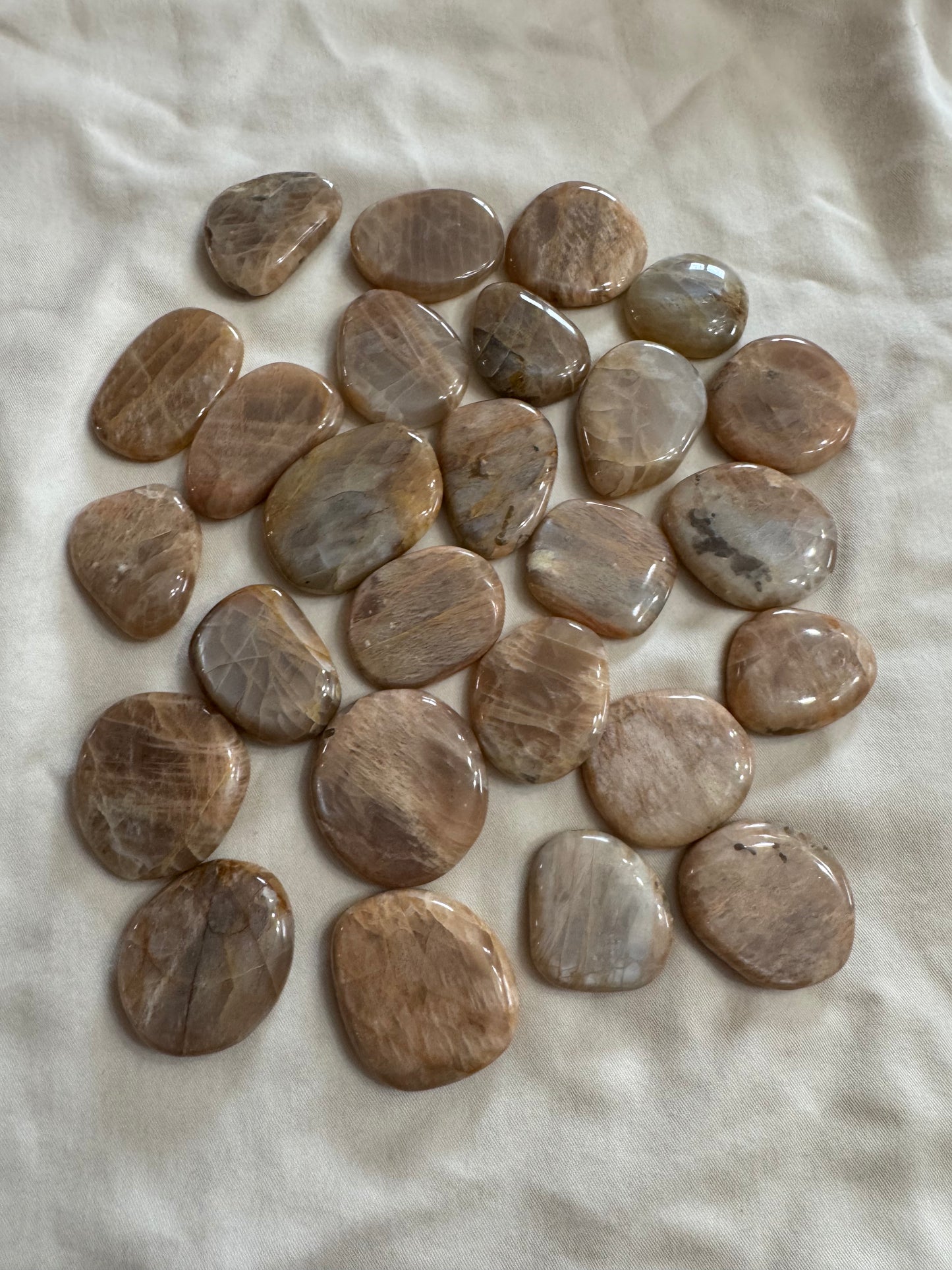 Peach Moonstone Flat Crystal Palm Stones