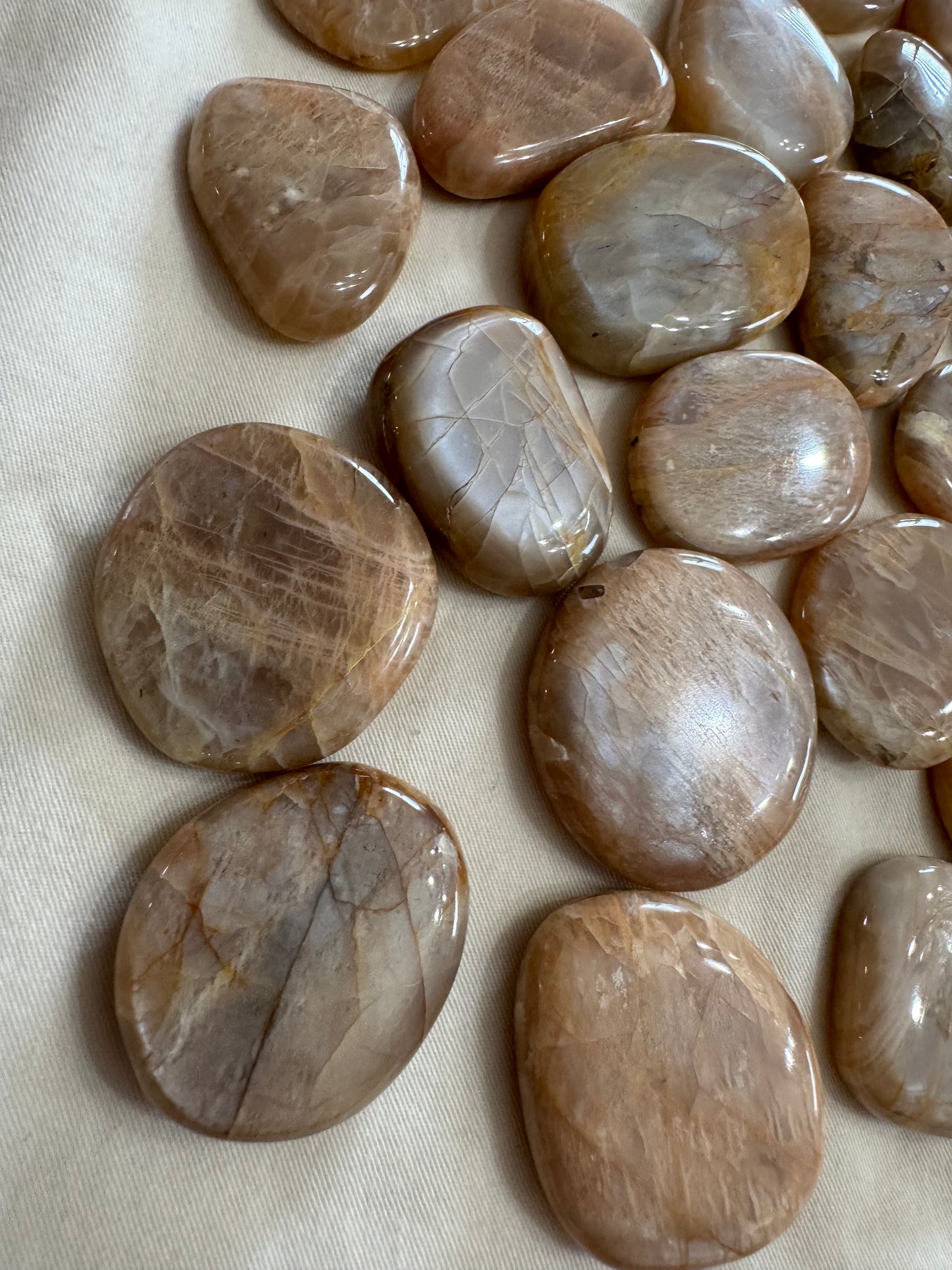 Peach Moonstone Flat Crystal Palm Stones