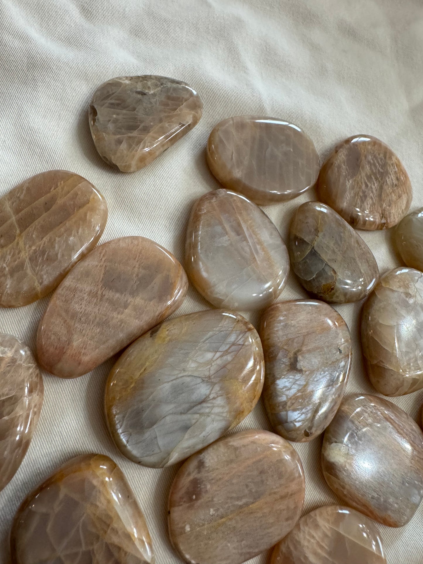 Peach Moonstone Flat Crystal Palm Stones