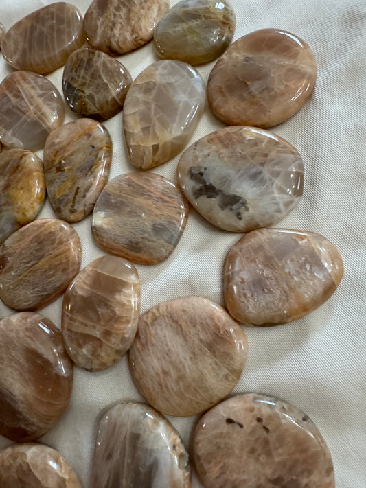 Peach Moonstone Flat Pocket Crystal Palm Stones