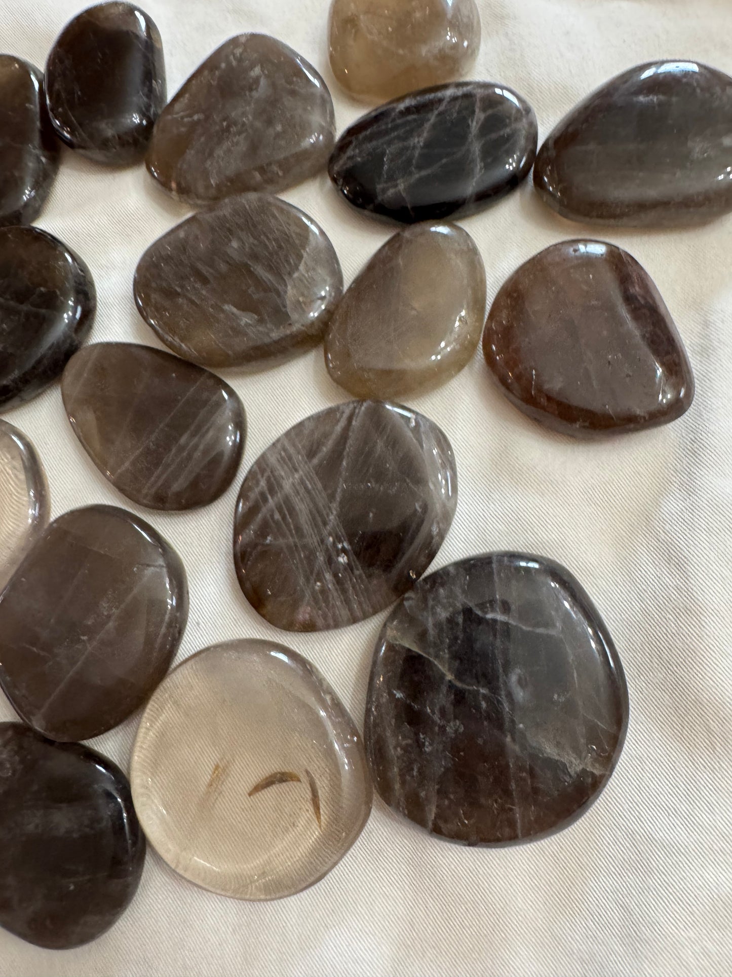 Smoky Quartz Crystal Flat Pocket Palm Stone