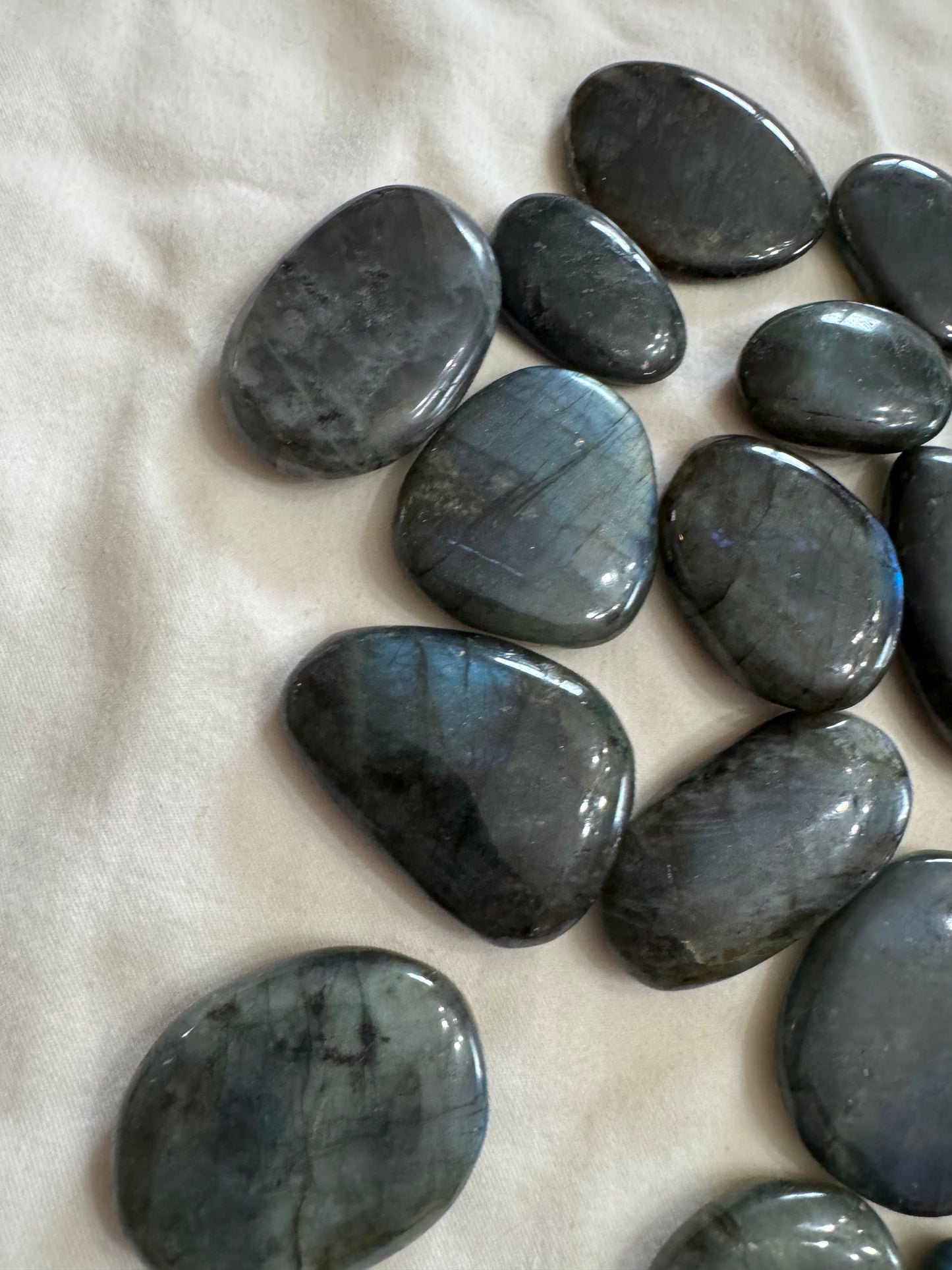 Blue Flash Labradorite Flat Palm Stone 1 Piece