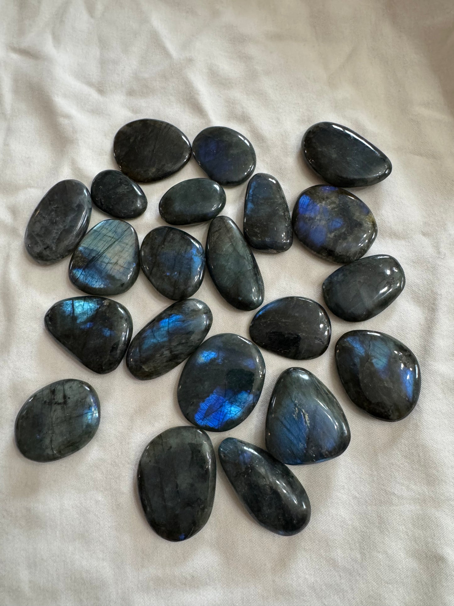 Blue Flash Labradorite Flat Palm Stone 1 Piece