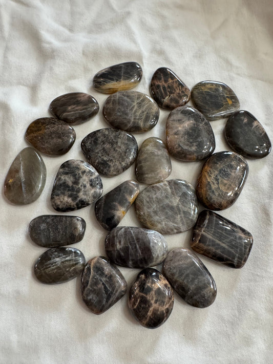 Black Moonstone Flat Pocket Stone Crystal 1 Piece
