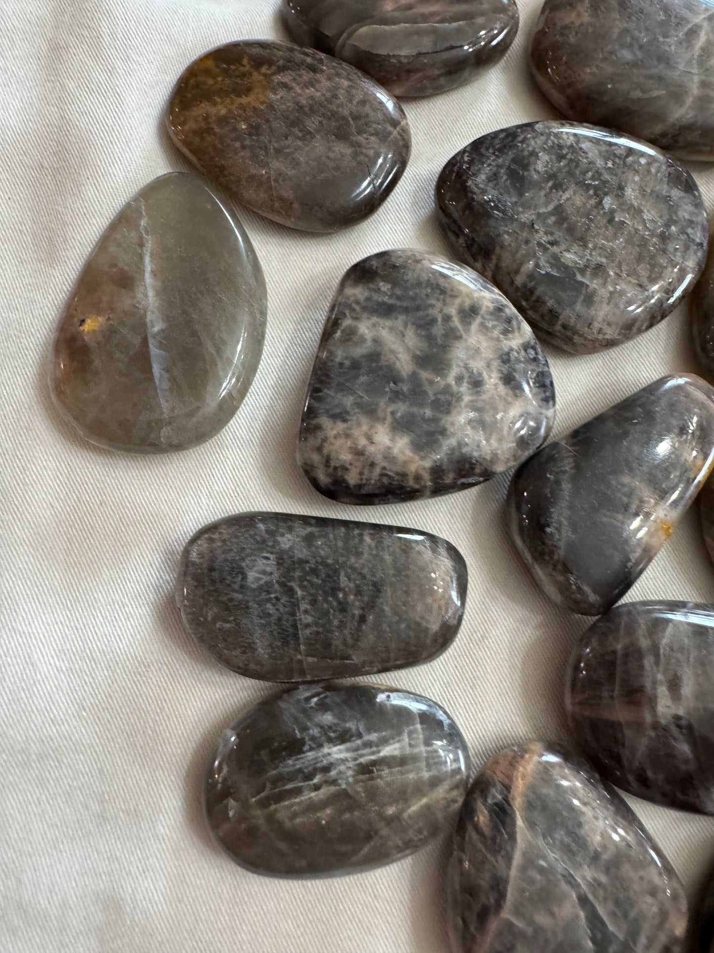 Black Moonstone Flat Pocket Stone Crystal 1 Piece