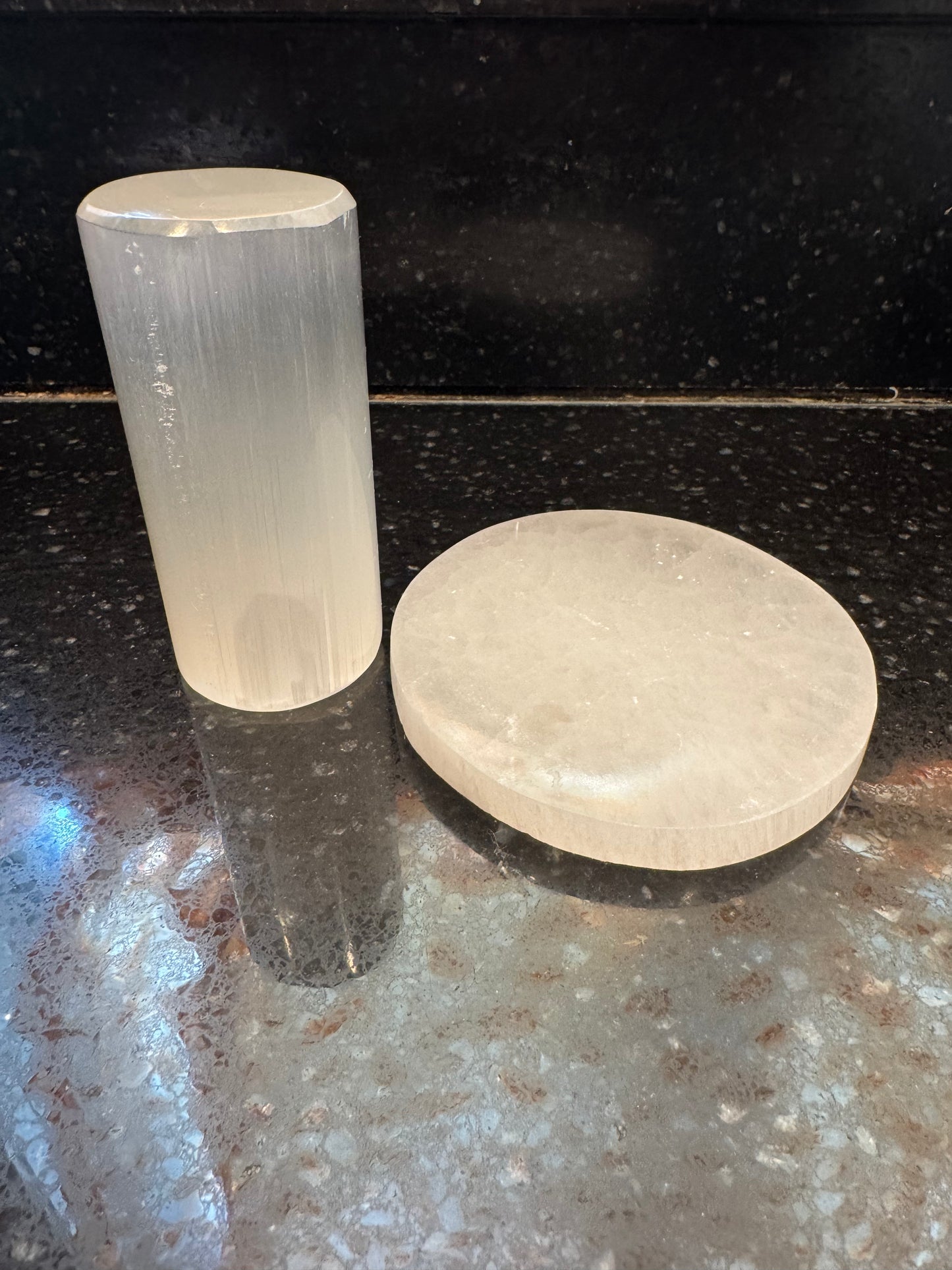 Selenite Crystal Charging Station 2 Piece Set Selenite Plate and Harmonizer