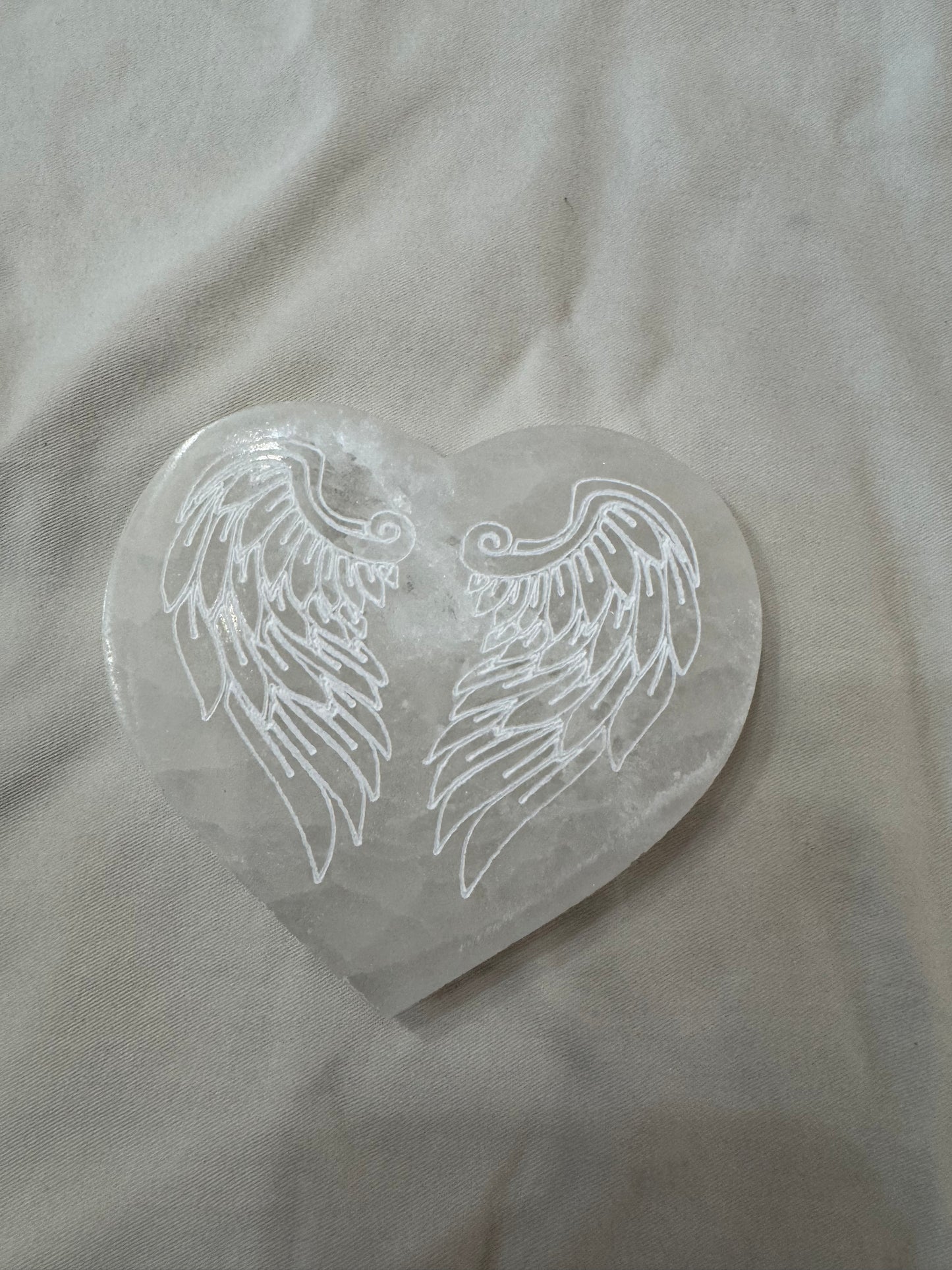 Selenite Angel Wings Engraved Heart Crystal Charging Cleansing Plate 🪽 🪽