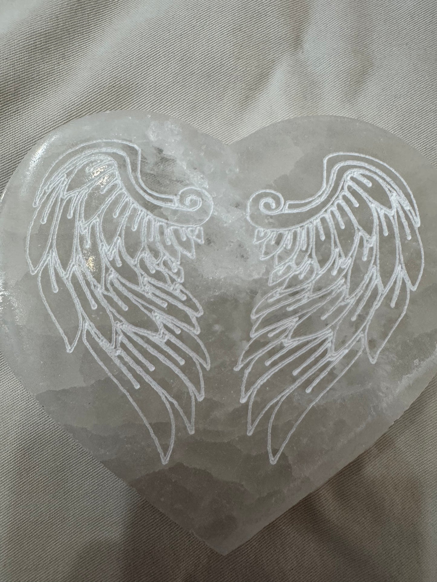Selenite Angel Wings Engraved Heart Crystal Charging Cleansing Plate 🪽 🪽