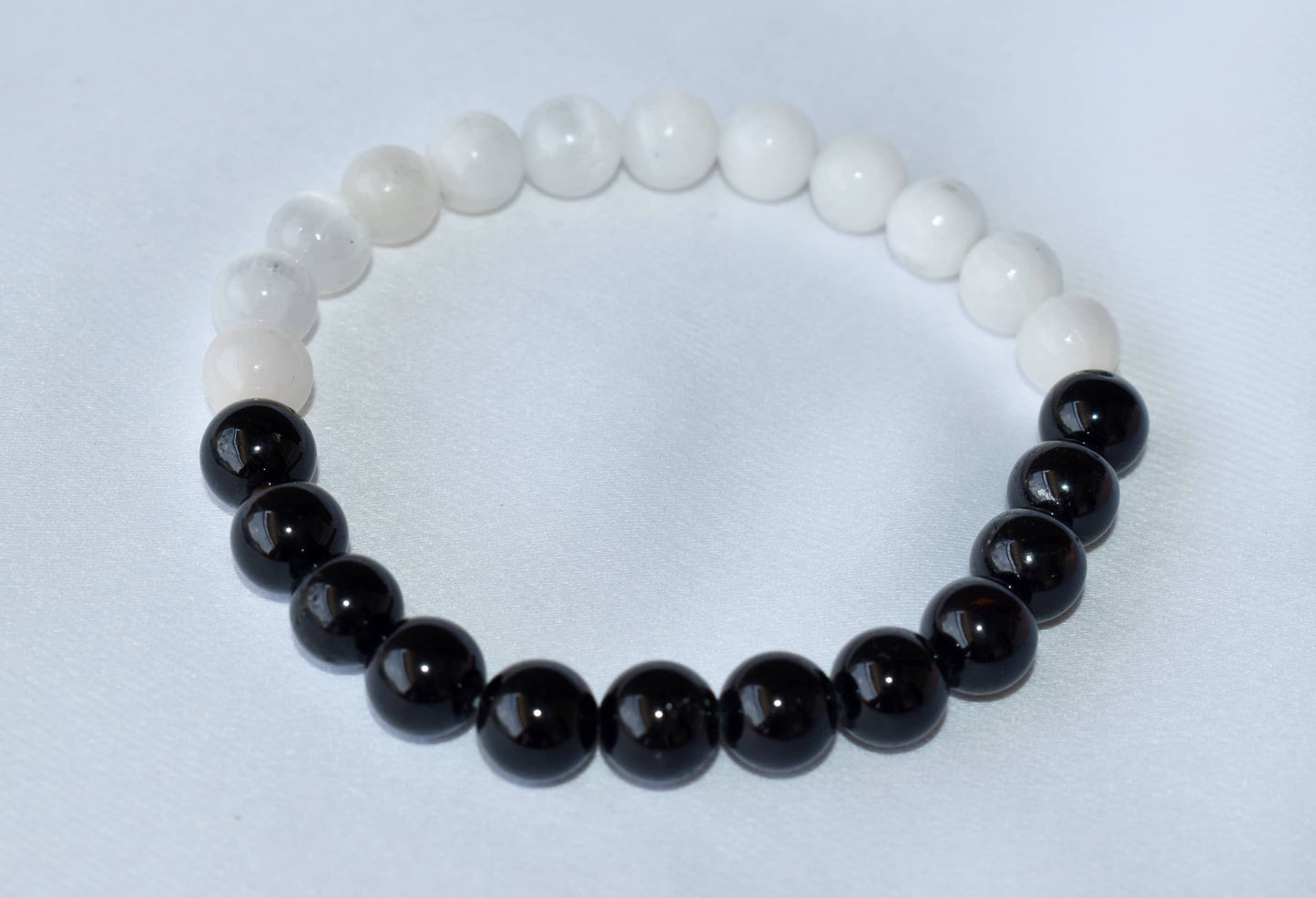 Yin Yang Energy Balance Crystal Bracelet Selenite and Black Tourmaline Spiritual Support