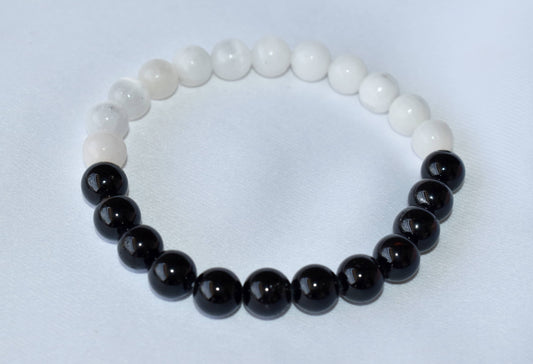 Yin Yang Energy Balance Crystal Bracelet Selenite and Black Tourmaline Spiritual Support