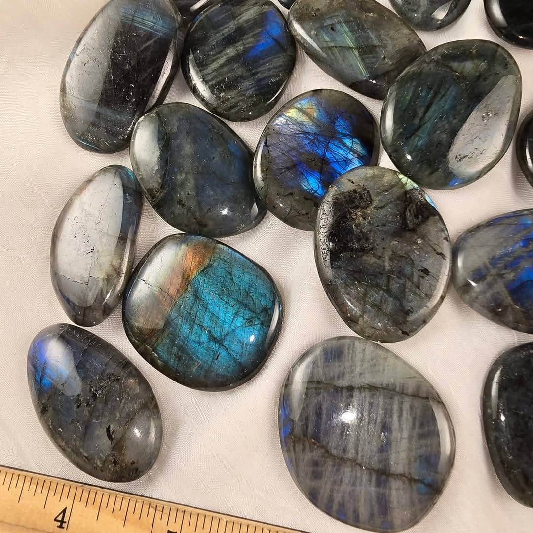Blue Flash Labradorite Flat Palm Stone 1 Piece