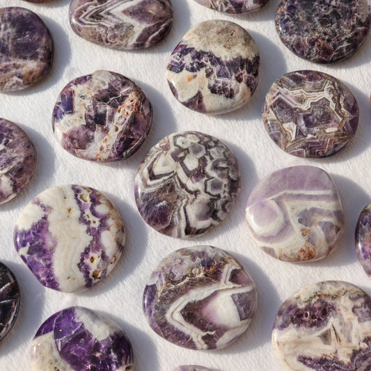 Amethyst Crystal Smooth Flat Pocket Stone