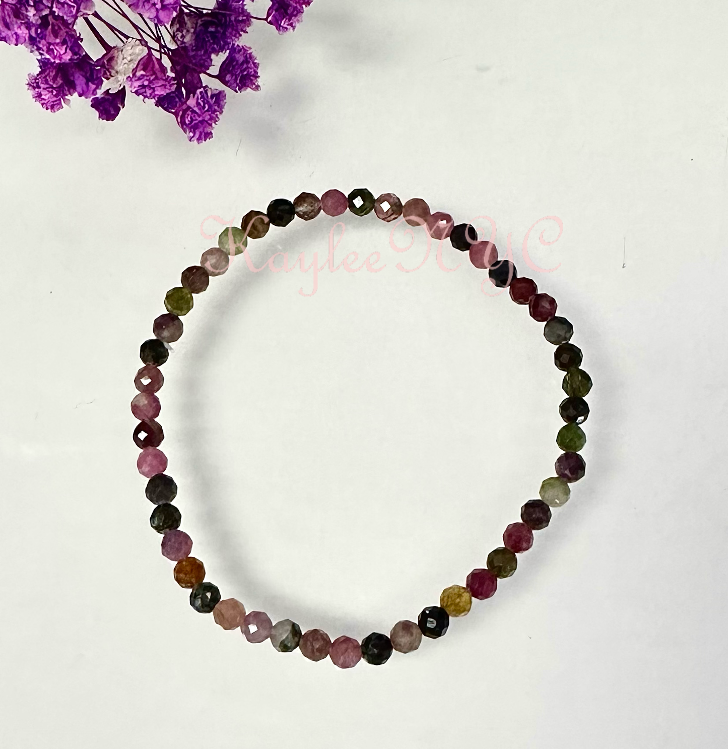 Watermelon Tourmaline 4mm Faceted 7.5” bracelet