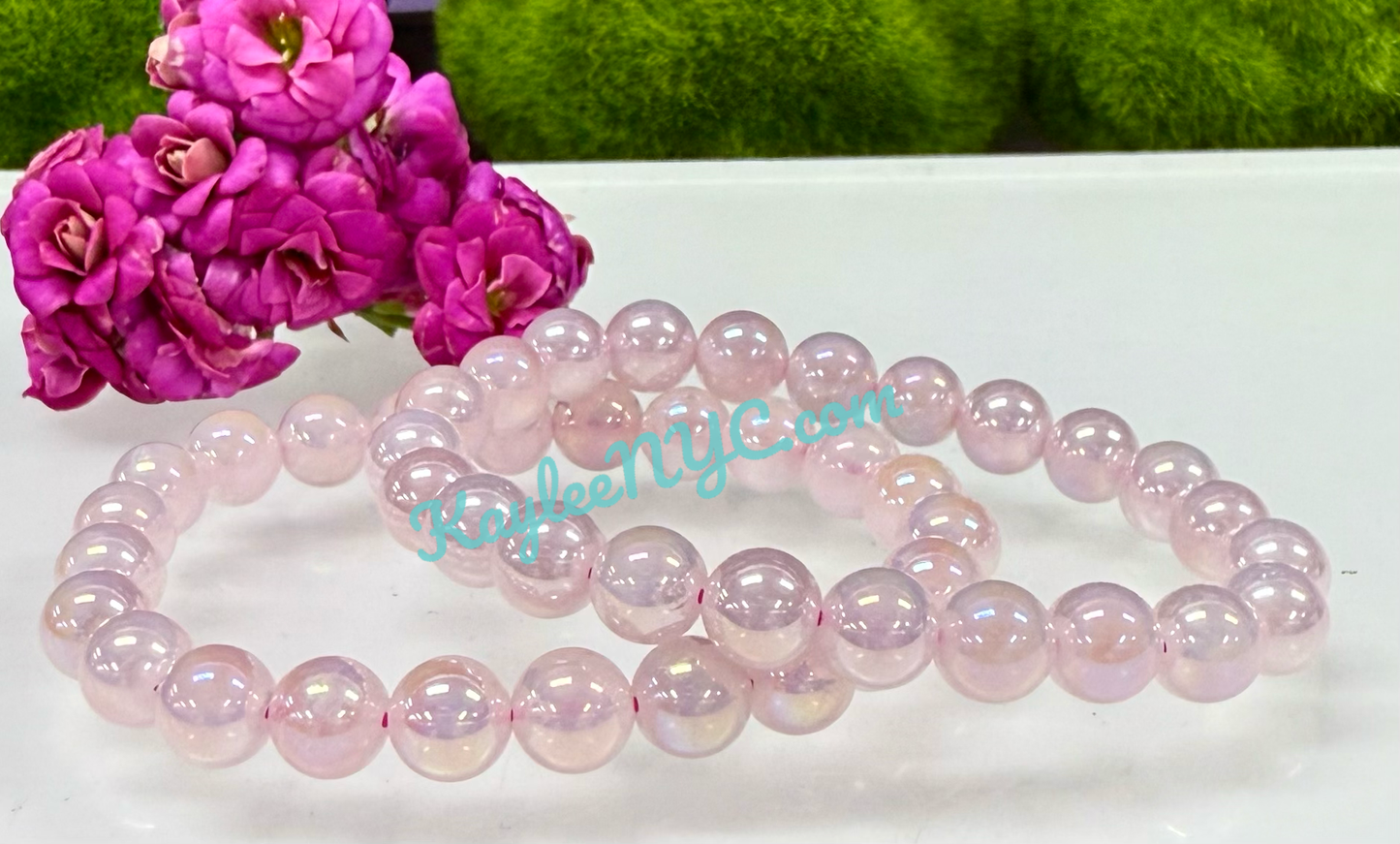 Aura Rose Quartz 8mm 7.5” Crystal Healing