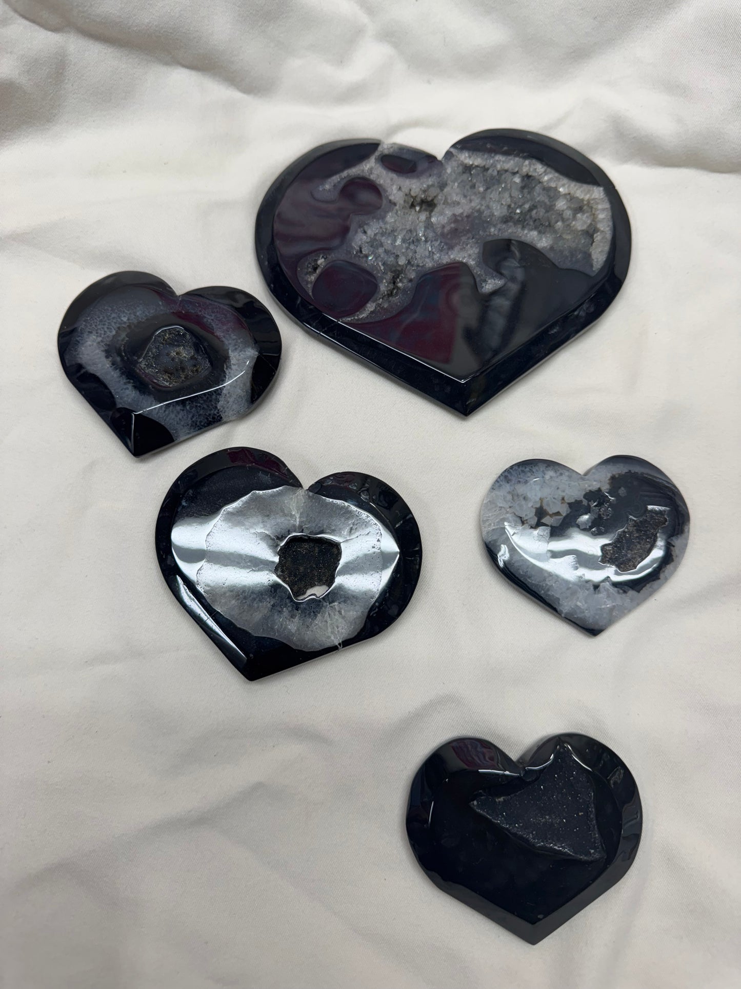 Natural Druzy Black Onyx Heart Crystal Healing -Small or Medium or Large