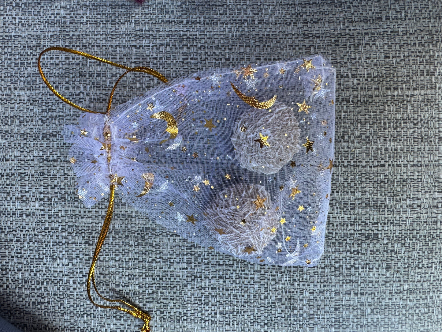 Fear of Flying Crystal Intention Bag Desert Rose Selenite  in a White Charm Bag