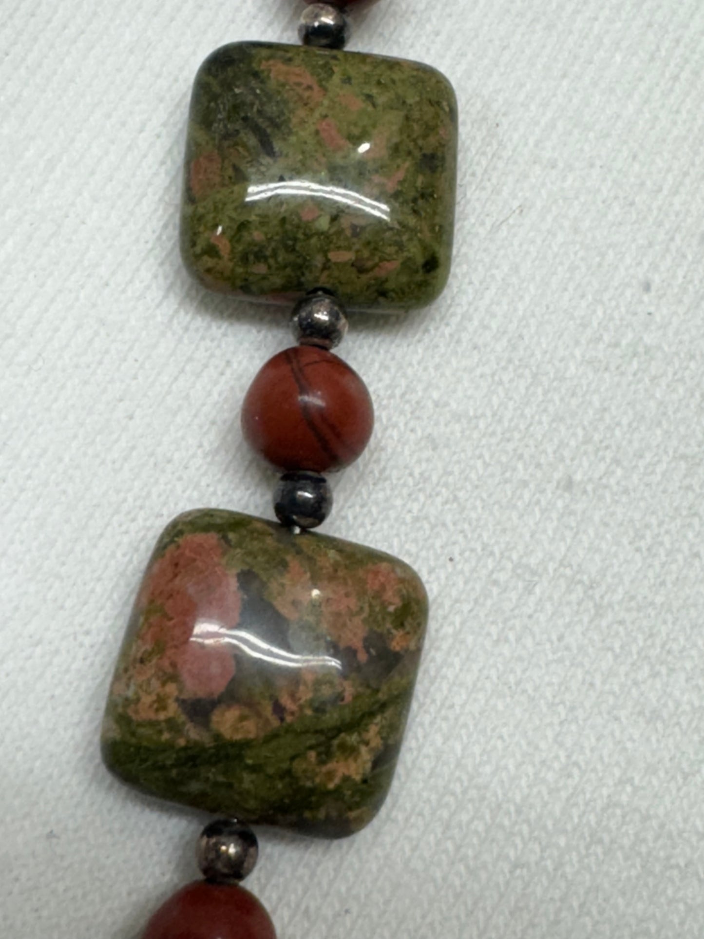 Unakite and Red Jasper Sterling Necklace