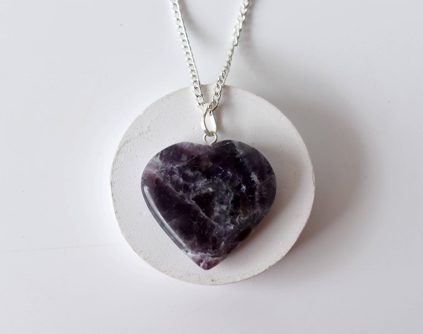 Amethyst Crystal Heart Pendant Necklace Healing Stone
