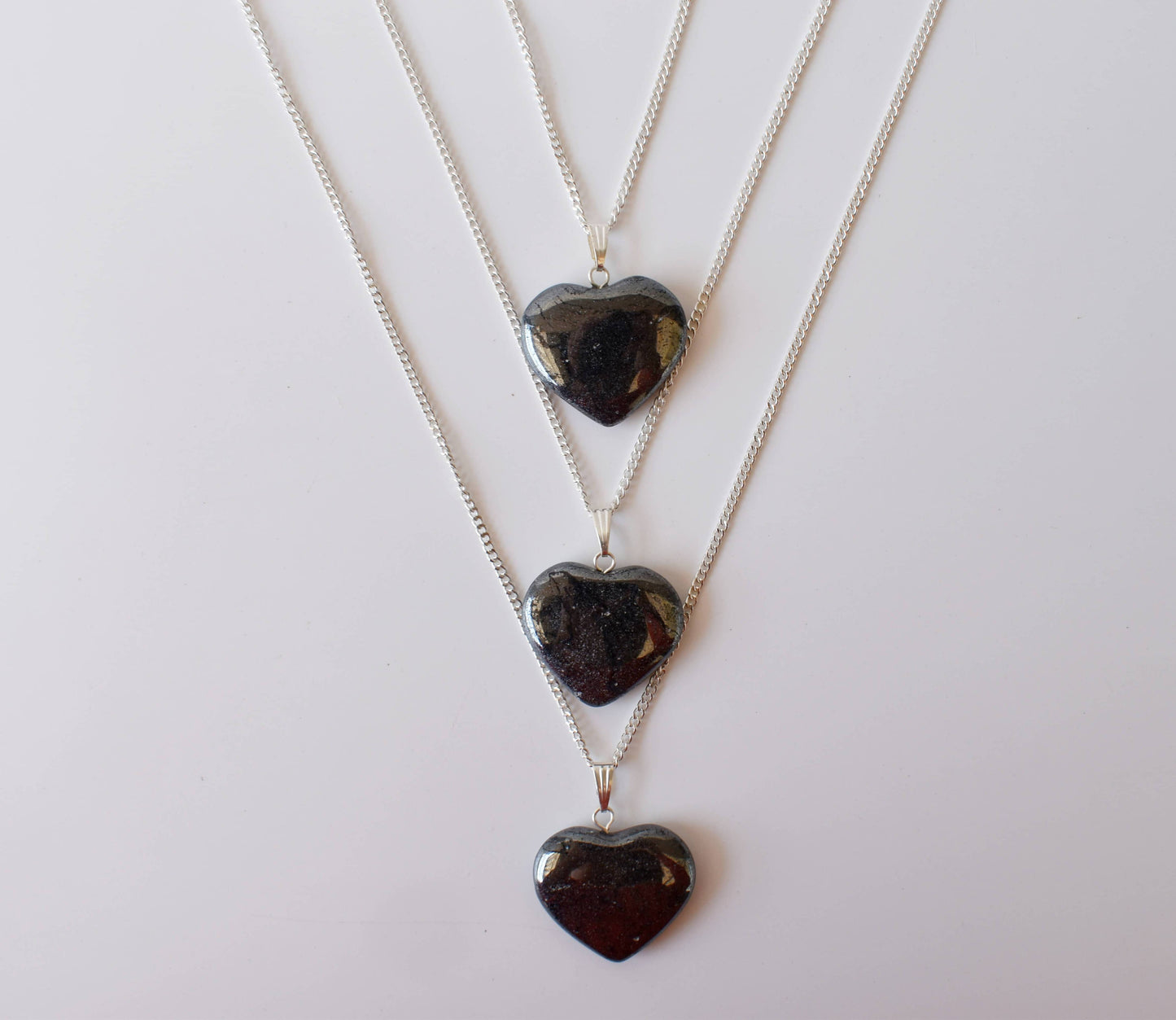 Hematite Crystal Heart Necklace Pendant Healing Stones Jewelry
