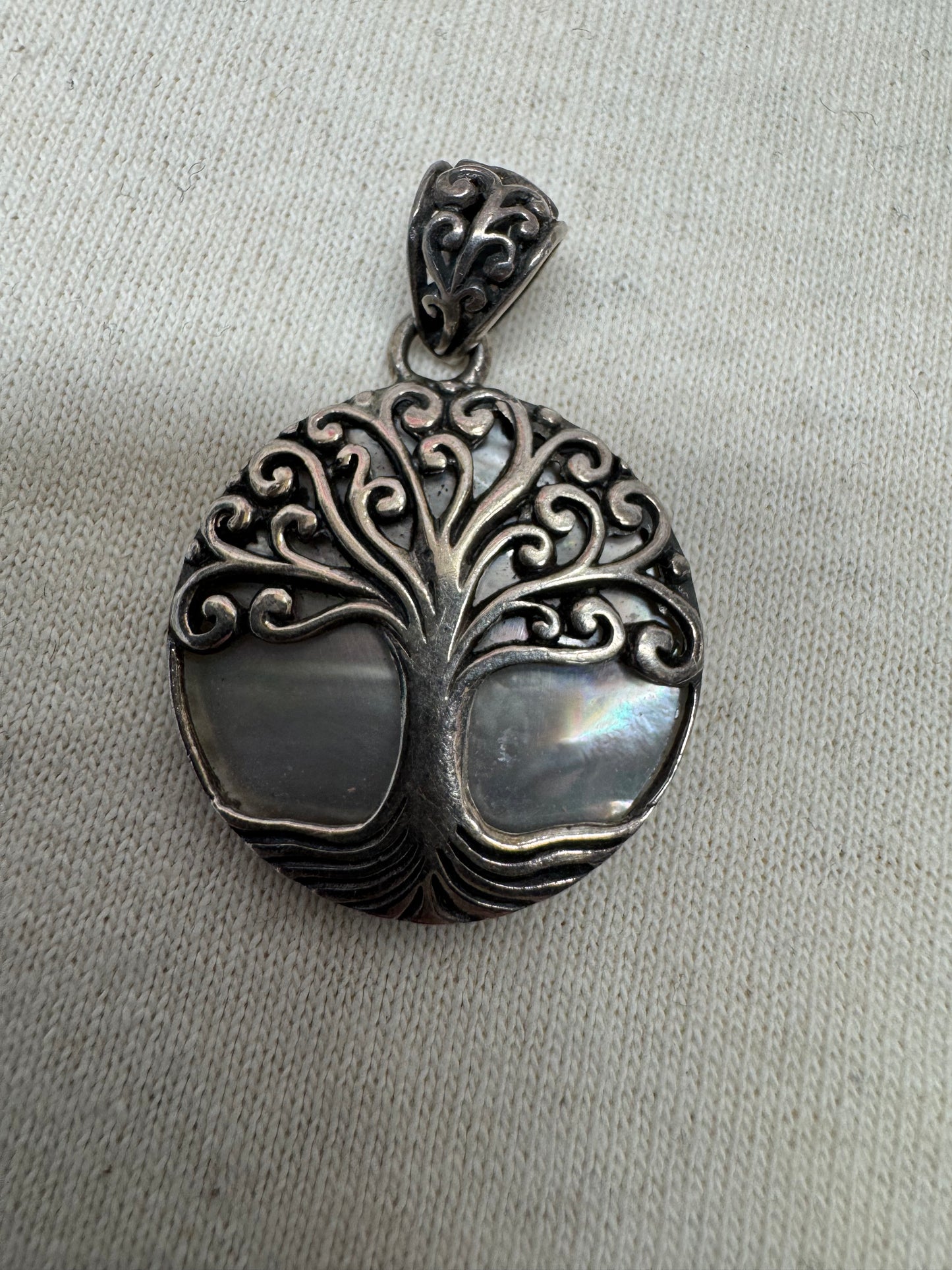 Vintage Mexico Mother of Pearl Heart with Tree Sterling