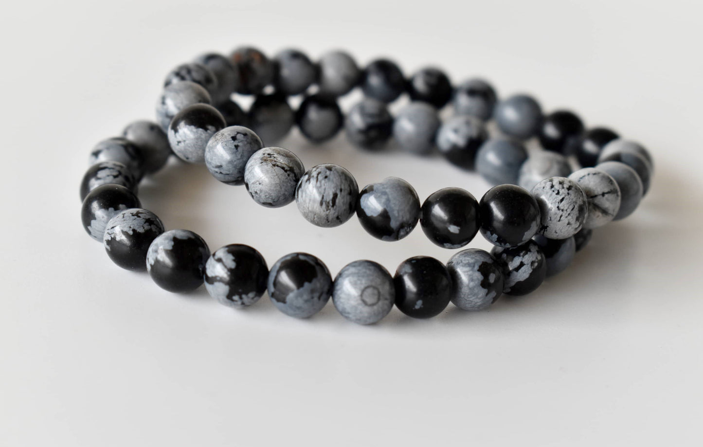 Snowflake Black Obsidian Crystal Bracelet 6mm and 8mm