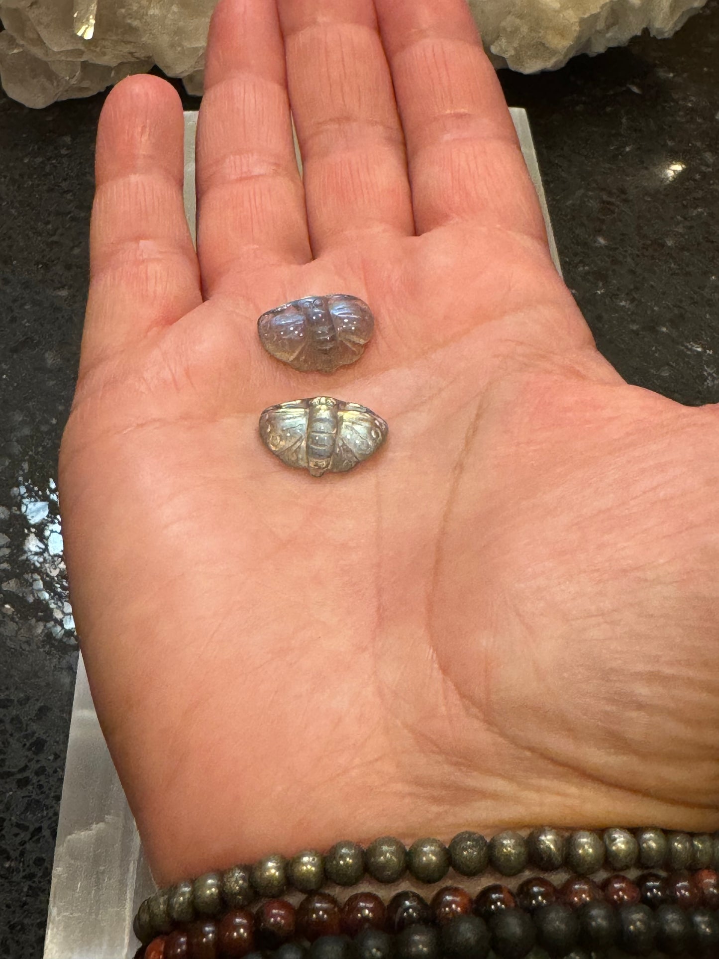 2 Rare Grey Moonstone Butterflies