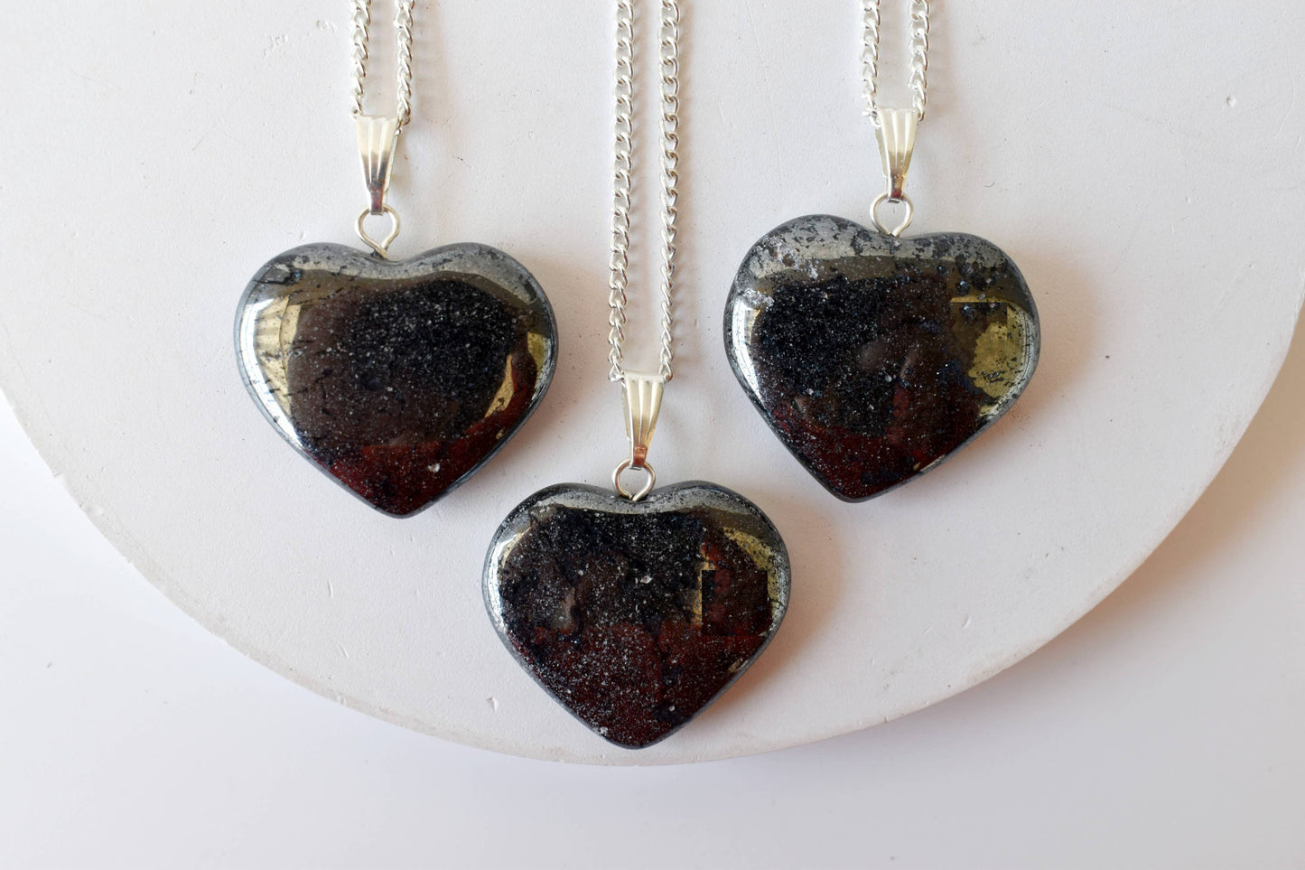 Hematite Crystal Heart Necklace Pendant Healing Stones Jewelry