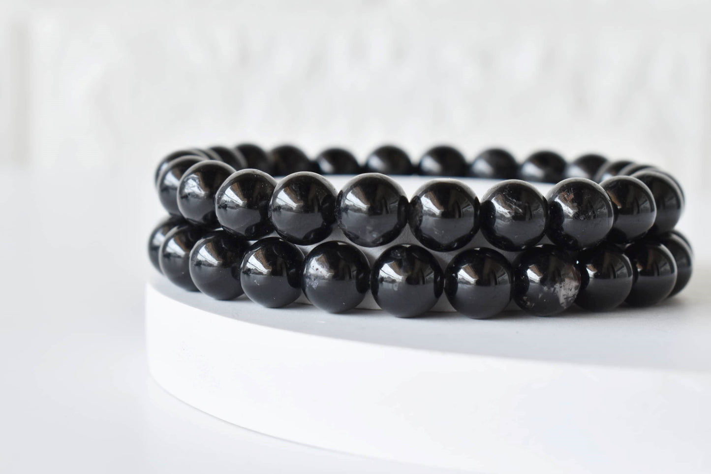 Black Tourmaline Crystal Gemstone Bracelet 6mm and 8mm