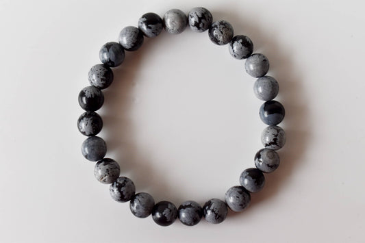 Snowflake Black Obsidian Crystal Bracelet 6mm and 8mm