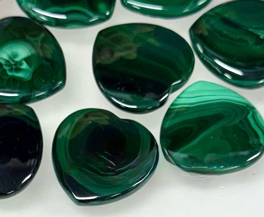 Natural Malachite Hearts 28mm Crystals Healing Energy