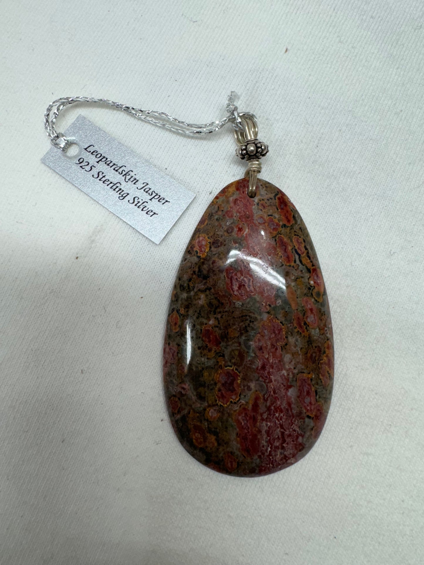 Leopard Skin Jasper and Sterling Large Pendant