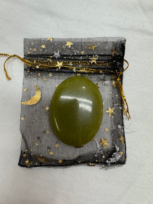 Serpentine Crystal in a Black Charm Bag- Carry this to stop the spiral and return to calm