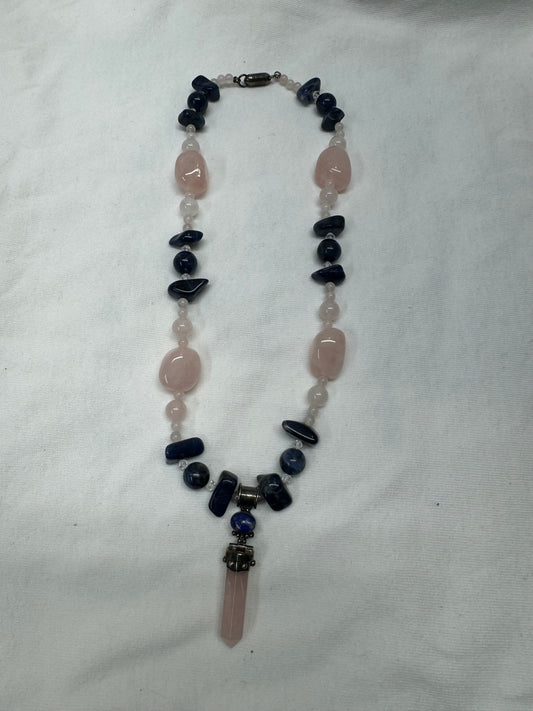 Rose Quartz and Sodalite and sterling Necklace