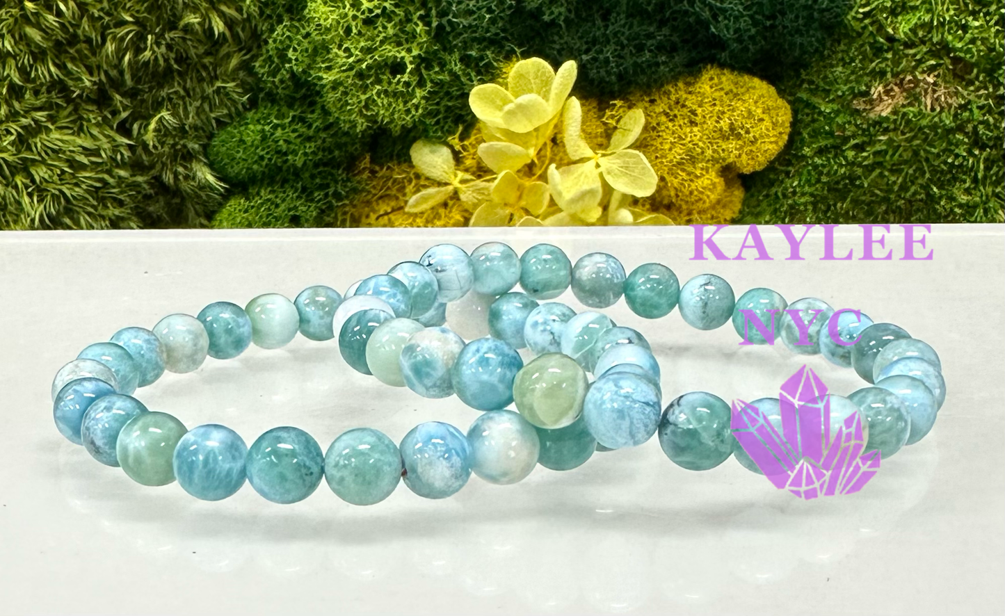 Natural Larimar Crystal 6mm 7.5” Bracelet