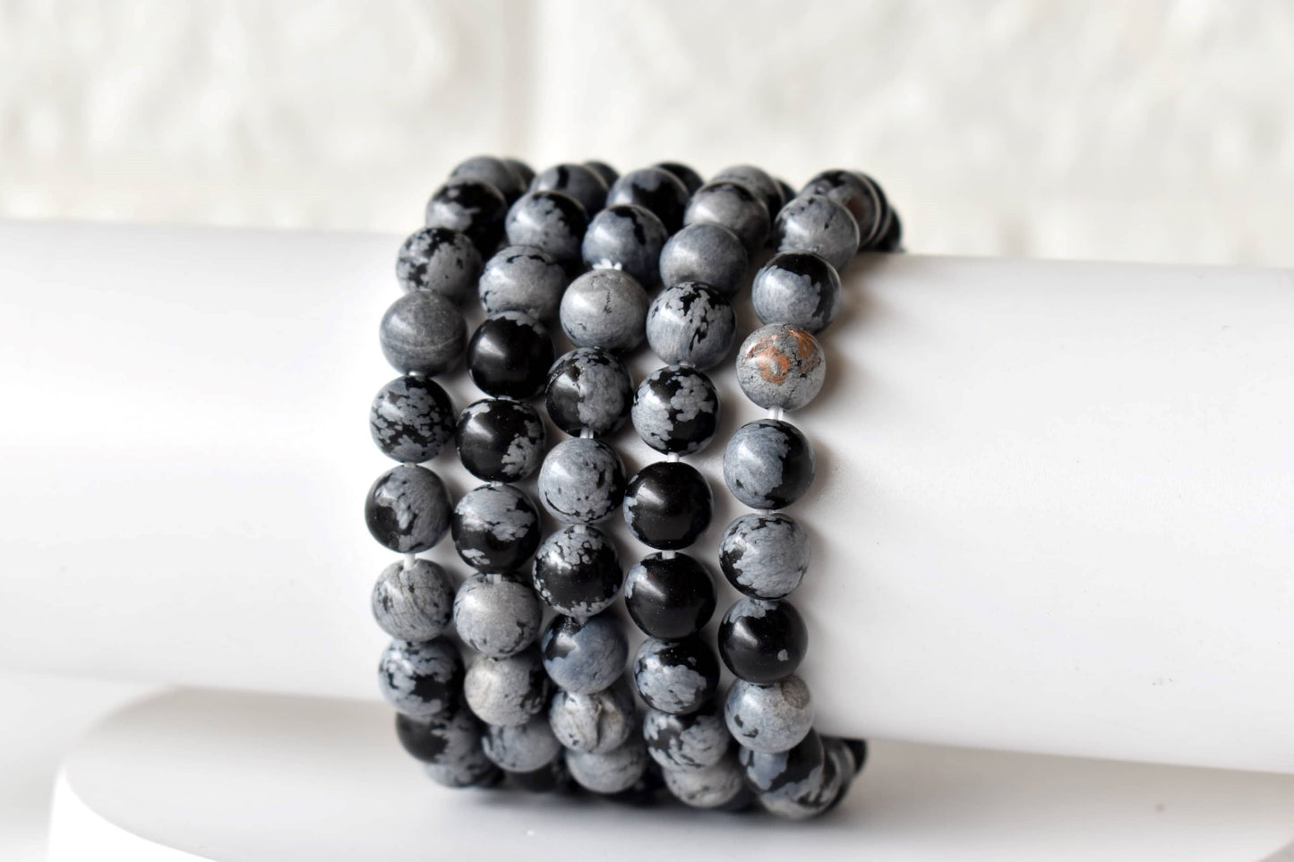 Snowflake Black Obsidian Crystal Bracelet 6mm and 8mm